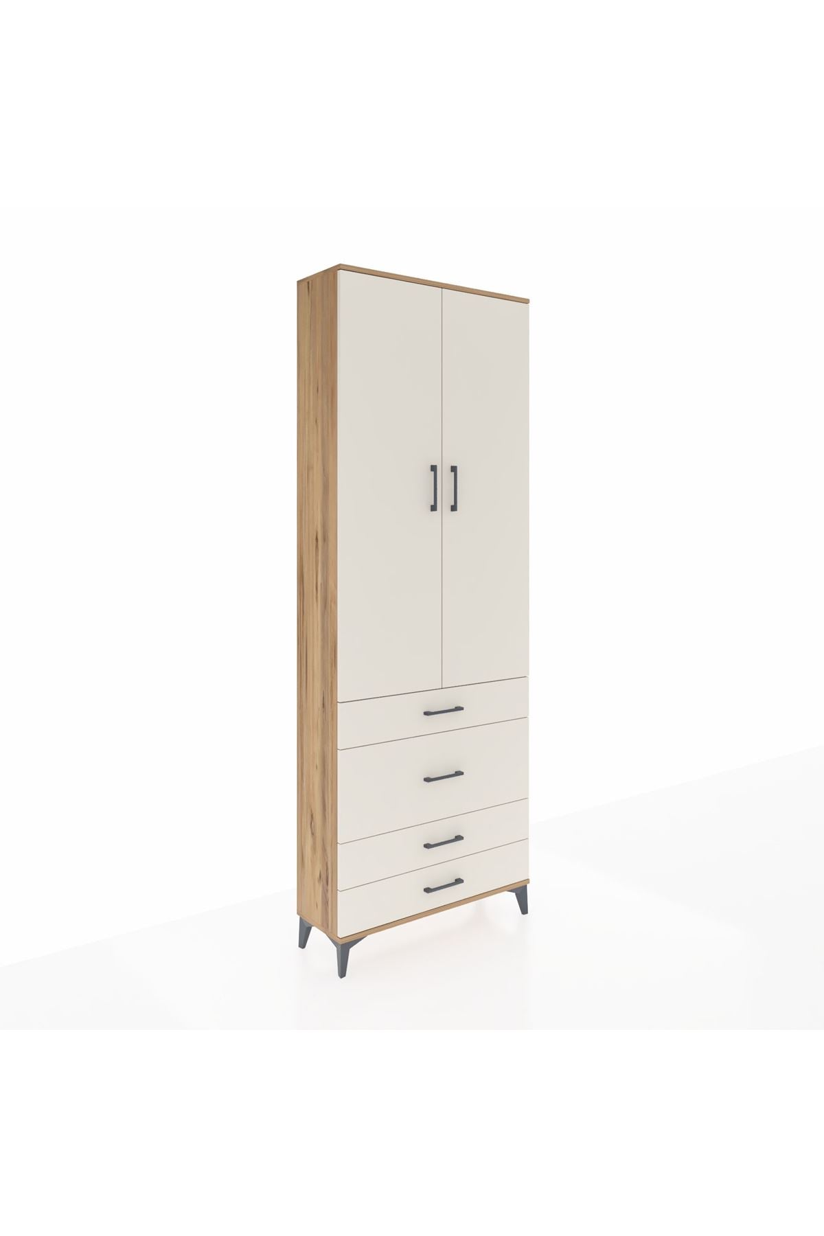 Arges Dolap 3 Raflı 4 Çekmeceli 2 Kapaklı 88x30x243 Çam-Aytaşı