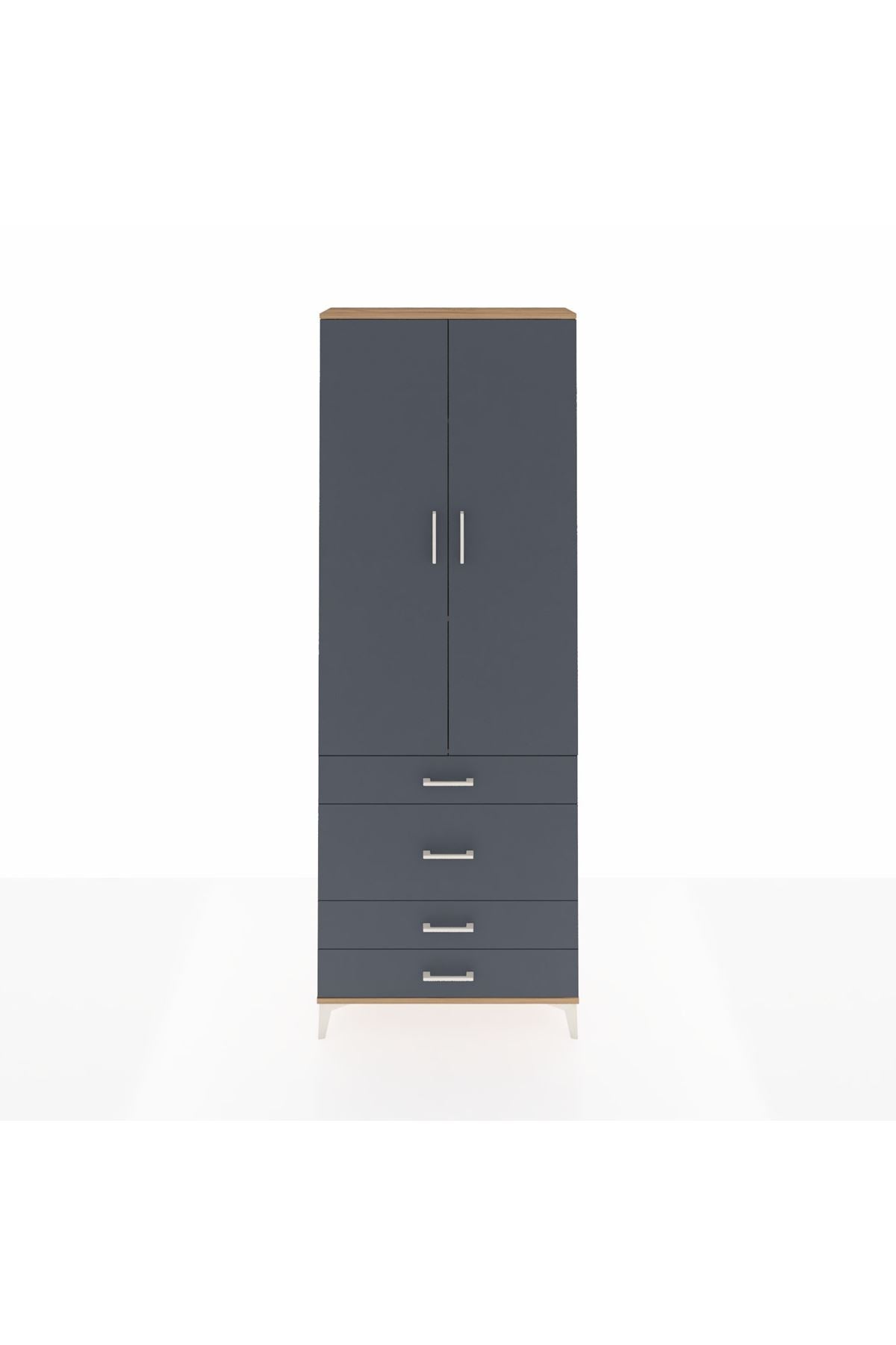 Arges Dolap 3 Raflı 4 Çekmeceli 2 Kapaklı 88x30x243 Çam-Antrasit