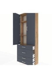 Arges Dolap 3 Raflı 4 Çekmeceli 2 Kapaklı 88x30x243 Çam-Antrasit