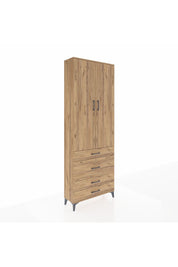 Arges Dolap 3 Raflı 4 Çekmeceli 2 Kapaklı 88x30x243 Çam-Çam