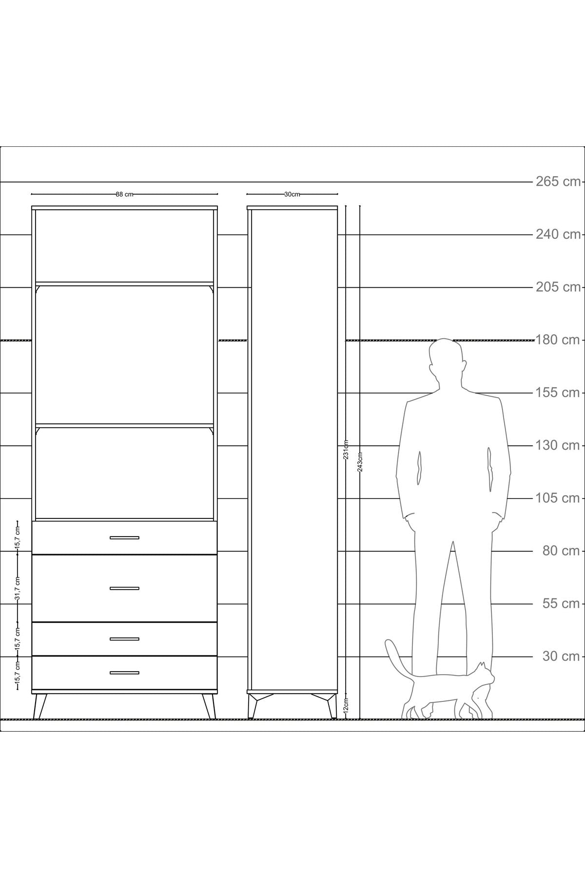 Arges Dolap 3 Raflı 4 Çekmeceli 88x30x243 Aytaşı-Aytaşı