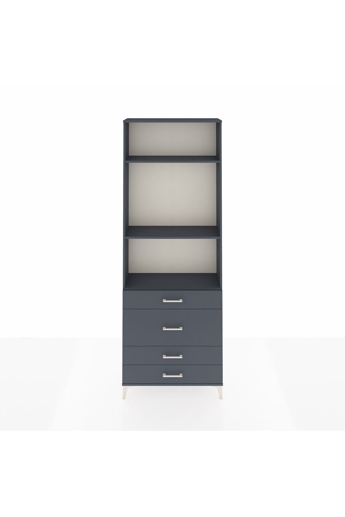 Arges Dolap 3 Raflı 4 Çekmeceli 88x30x243 Antrasit-Antrasit