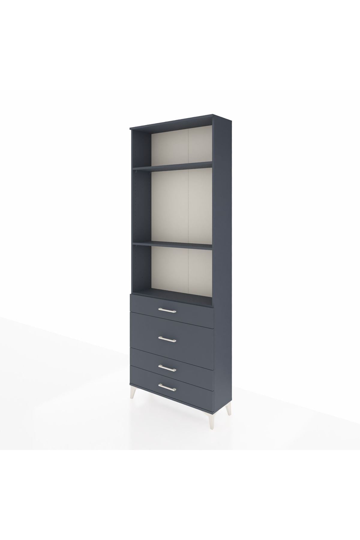 Arges Dolap 3 Raflı 4 Çekmeceli 88x30x243 Antrasit-Antrasit