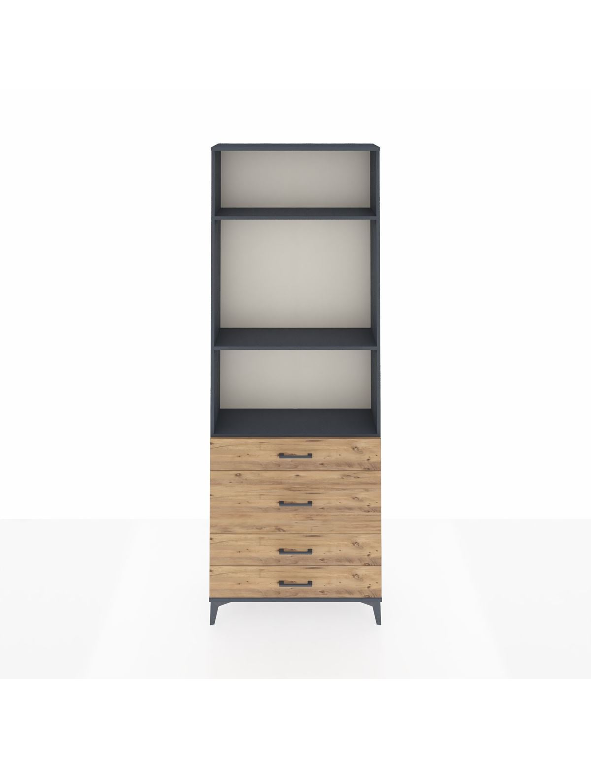 Arges Dolap 3 Raflı 4 Çekmeceli 88x30x243 Antrasit-Çam