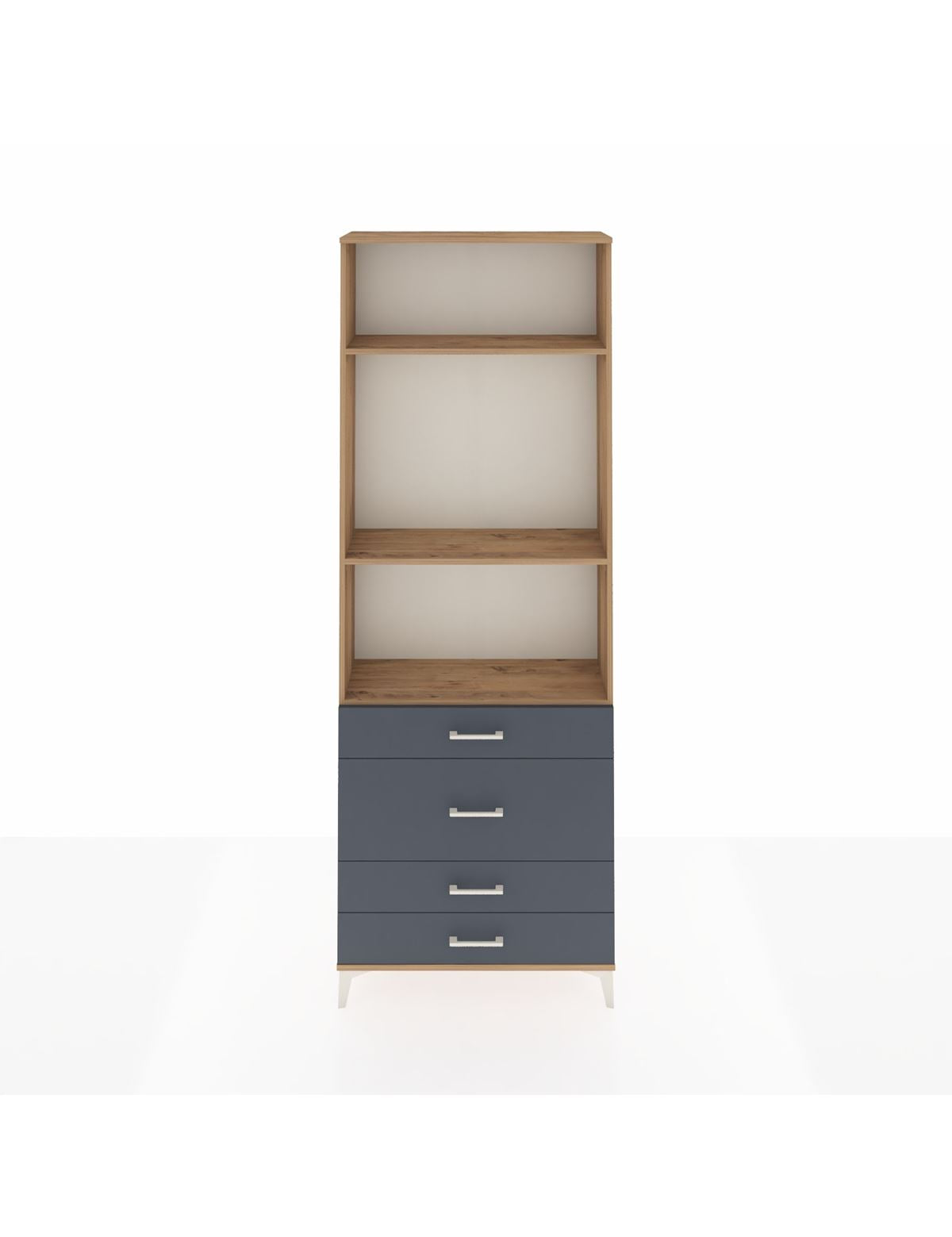 Arges Dolap 3 Raflı 4 Çekmeceli 88x30x243 Çam-Antrasit