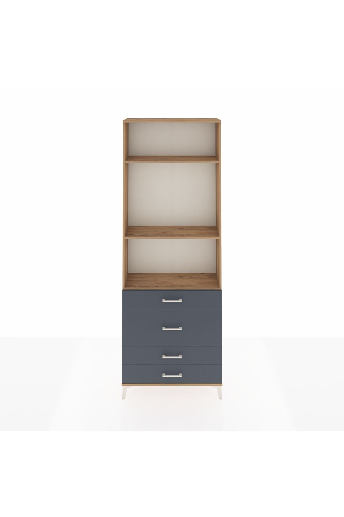 Arges Dolap 3 Raflı 4 Çekmeceli 88x30x243 Çam-Antrasit