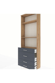 Arges Dolap 3 Raflı 4 Çekmeceli 88x30x243 Çam-Antrasit