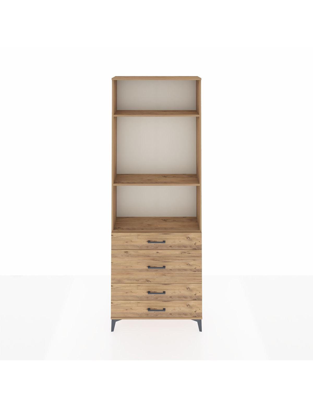 Arges Dolap 3 Raflı 4 Çekmeceli 88x30x243 Çam-Çam