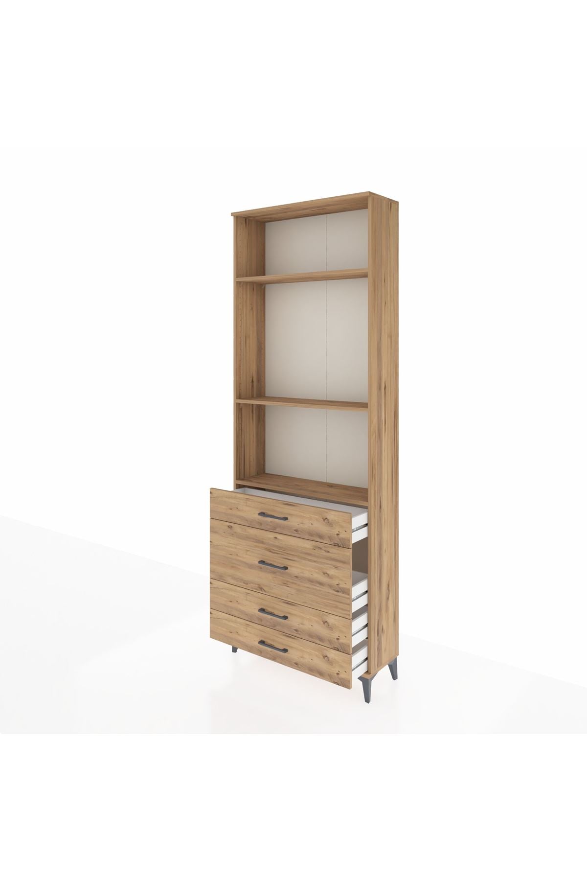 Arges Dolap 3 Raflı 4 Çekmeceli 88x30x243 Çam-Çam