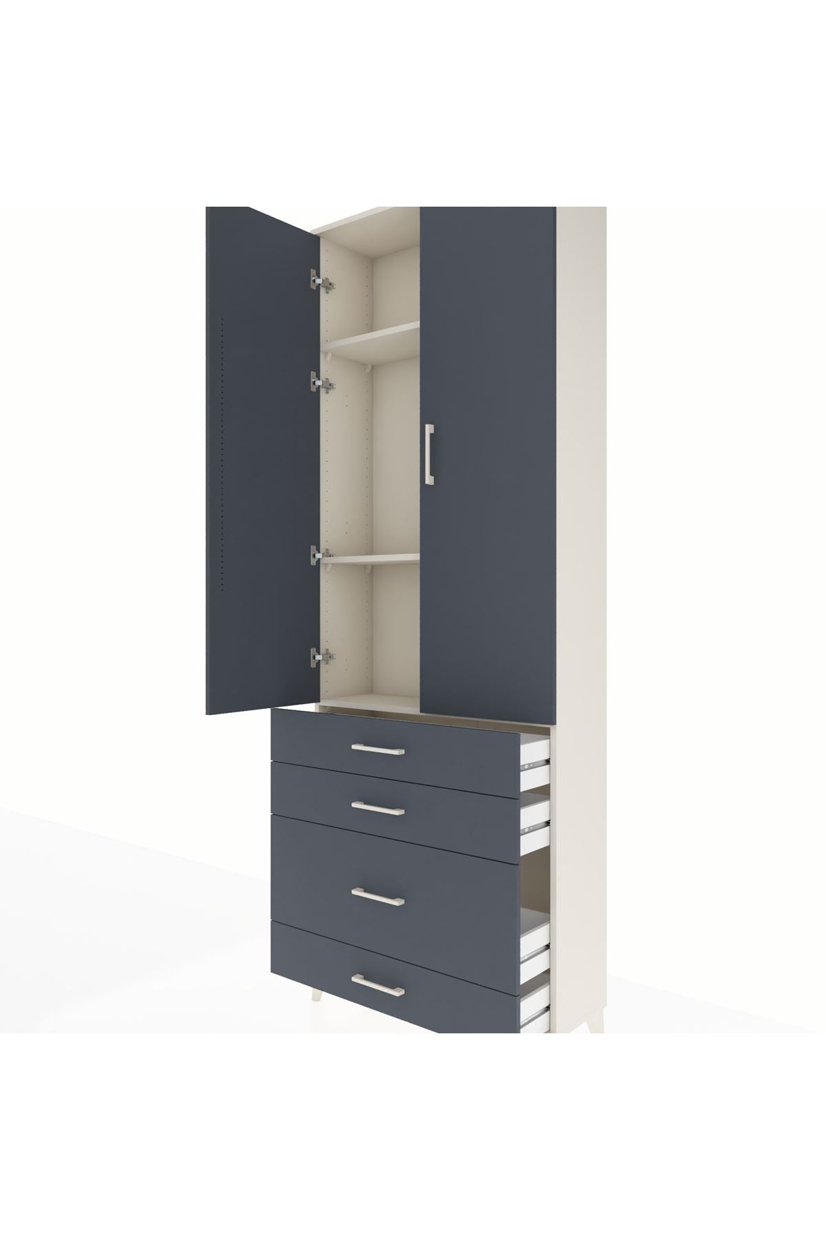 Arges Dolap 3 Raflı 4 Çekmeceli 2 Kapaklı 88x30x243 Aytaşı-Antrasit