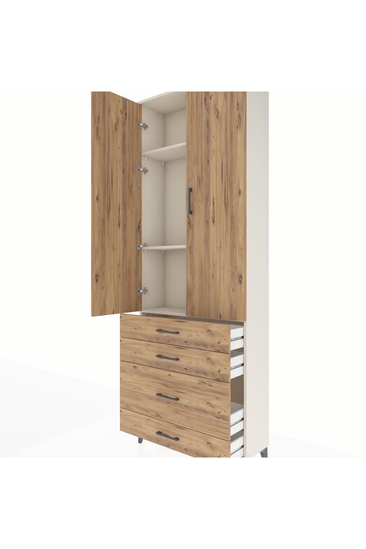 Arges Dolap 3 Raflı 4 Çekmeceli 2 Kapaklı 88x30x243 Aytaşı-Çam