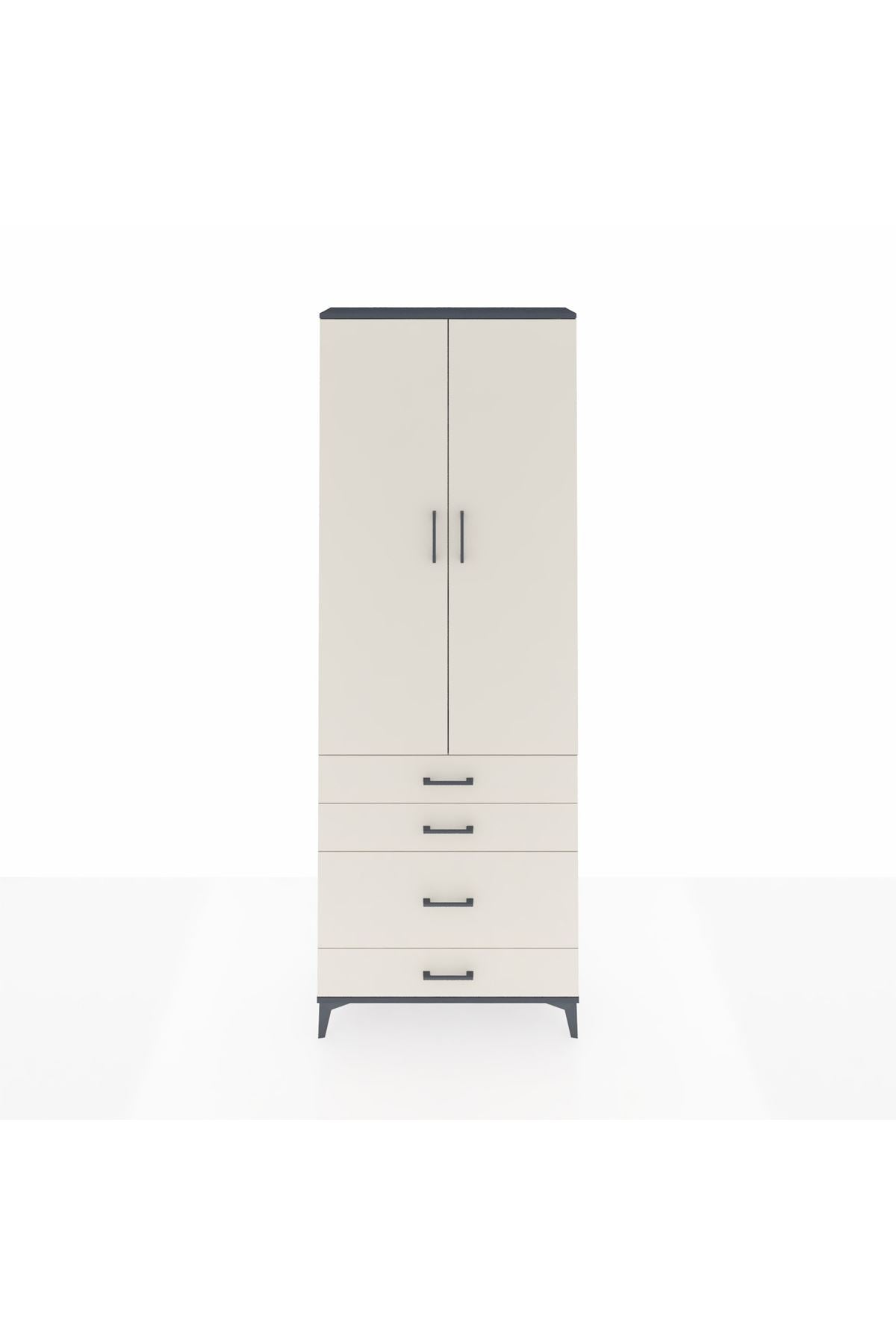 Arges Dolap 3 Raflı 4 Çekmeceli 2 Kapaklı 88x30x243 Antrasit-Aytaşı