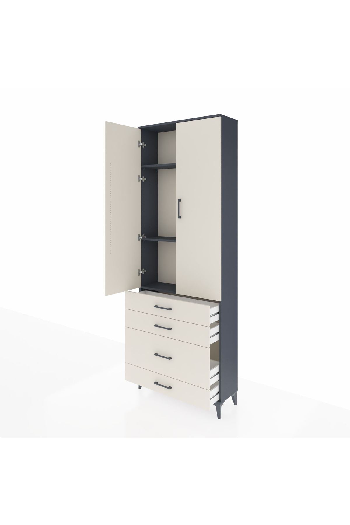 Arges Dolap 3 Raflı 4 Çekmeceli 2 Kapaklı 88x30x243 Antrasit-Aytaşı