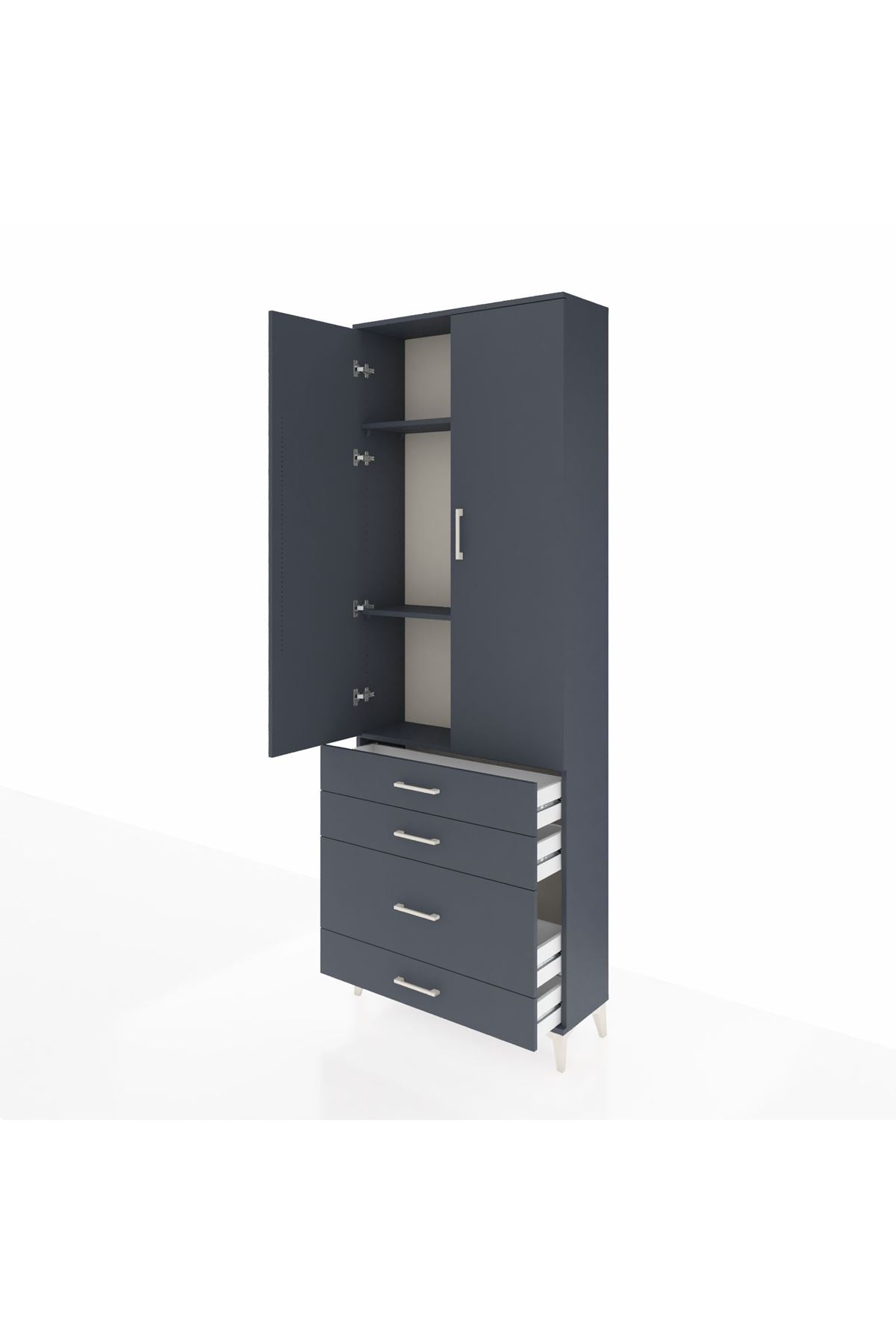 Arges Dolap 3 Raflı 4 Çekmeceli 2 Kapaklı 88x30x243 Antrasit-Antrasit