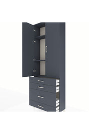 Arges Dolap 3 Raflı 4 Çekmeceli 2 Kapaklı 88x30x243 Antrasit-Antrasit