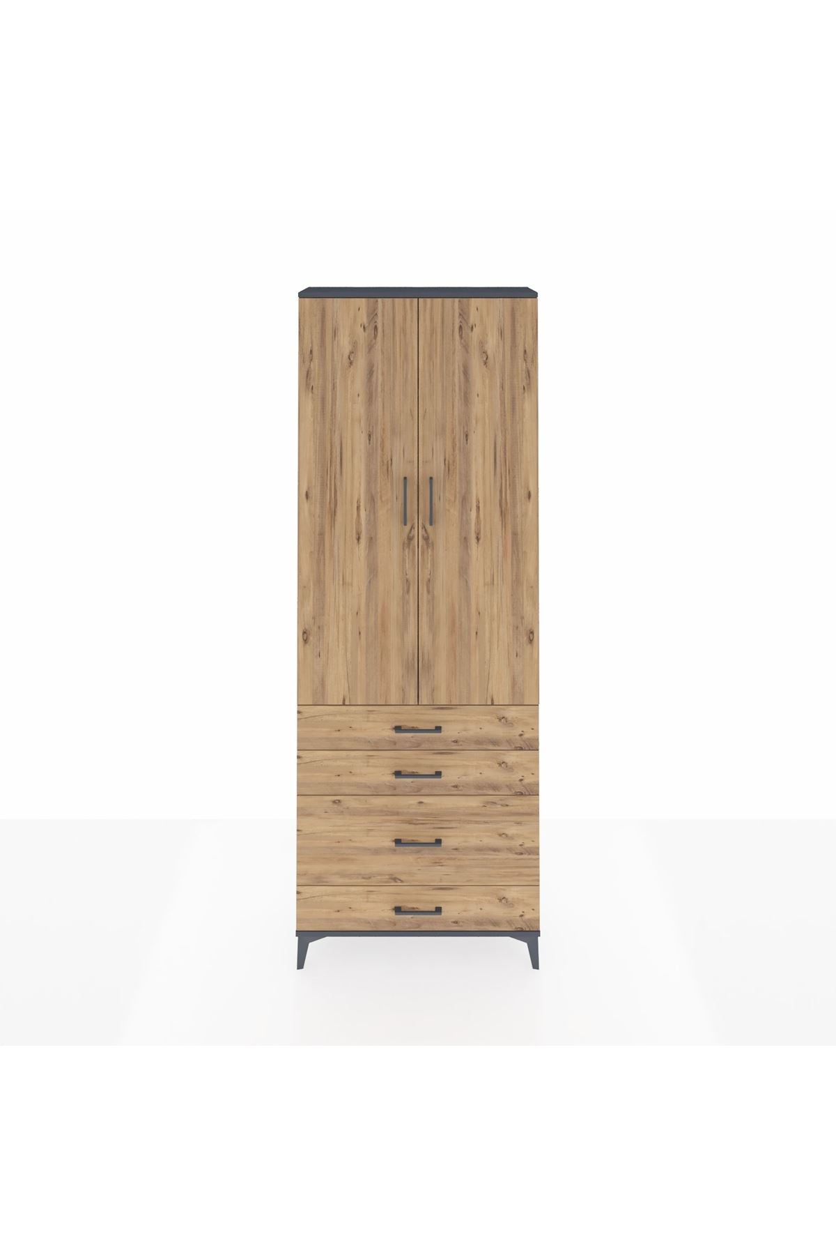 Arges Dolap 3 Raflı 4 Çekmeceli 2 Kapaklı 88x30x243 Antrasit-Çam