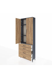 Arges Dolap 3 Raflı 4 Çekmeceli 2 Kapaklı 88x30x243 Antrasit-Çam