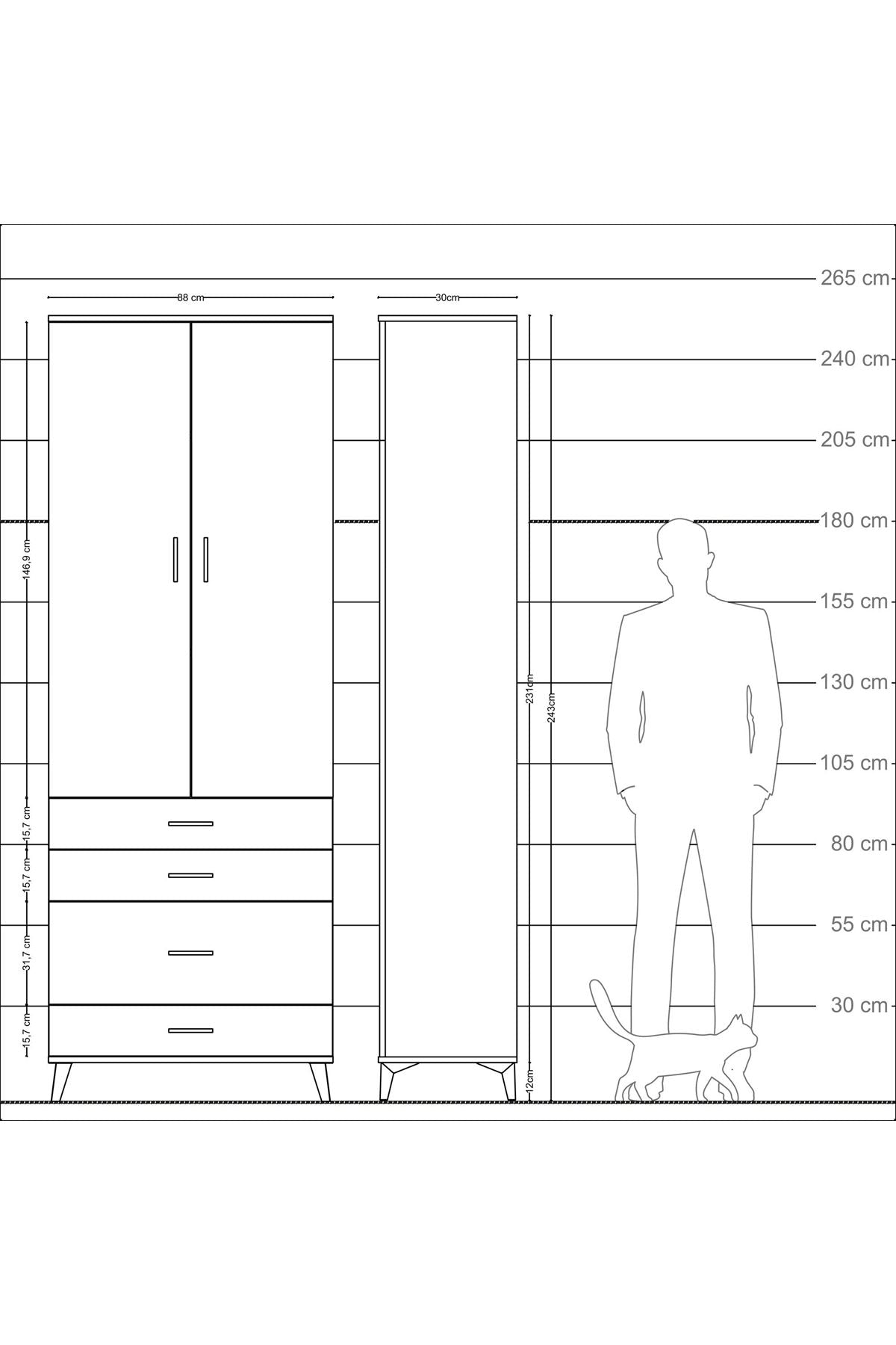 Arges Dolap 3 Raflı 4 Çekmeceli 2 Kapaklı 88x30x243 - S33M047V6A
