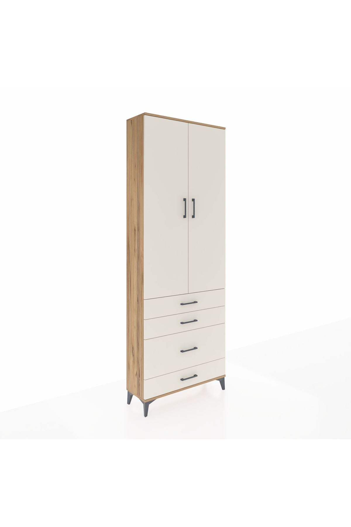 Arges Dolap 3 Raflı 4 Çekmeceli 2 Kapaklı 88x30x243 Çam-Aytaşı