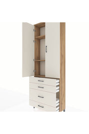 Arges Dolap 3 Raflı 4 Çekmeceli 2 Kapaklı 88x30x243 Çam-Aytaşı