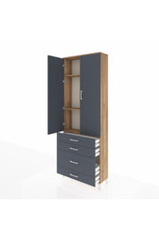 Arges Dolap 3 Raflı 4 Çekmeceli 2 Kapaklı 88x30x243 Çam-Antrasit