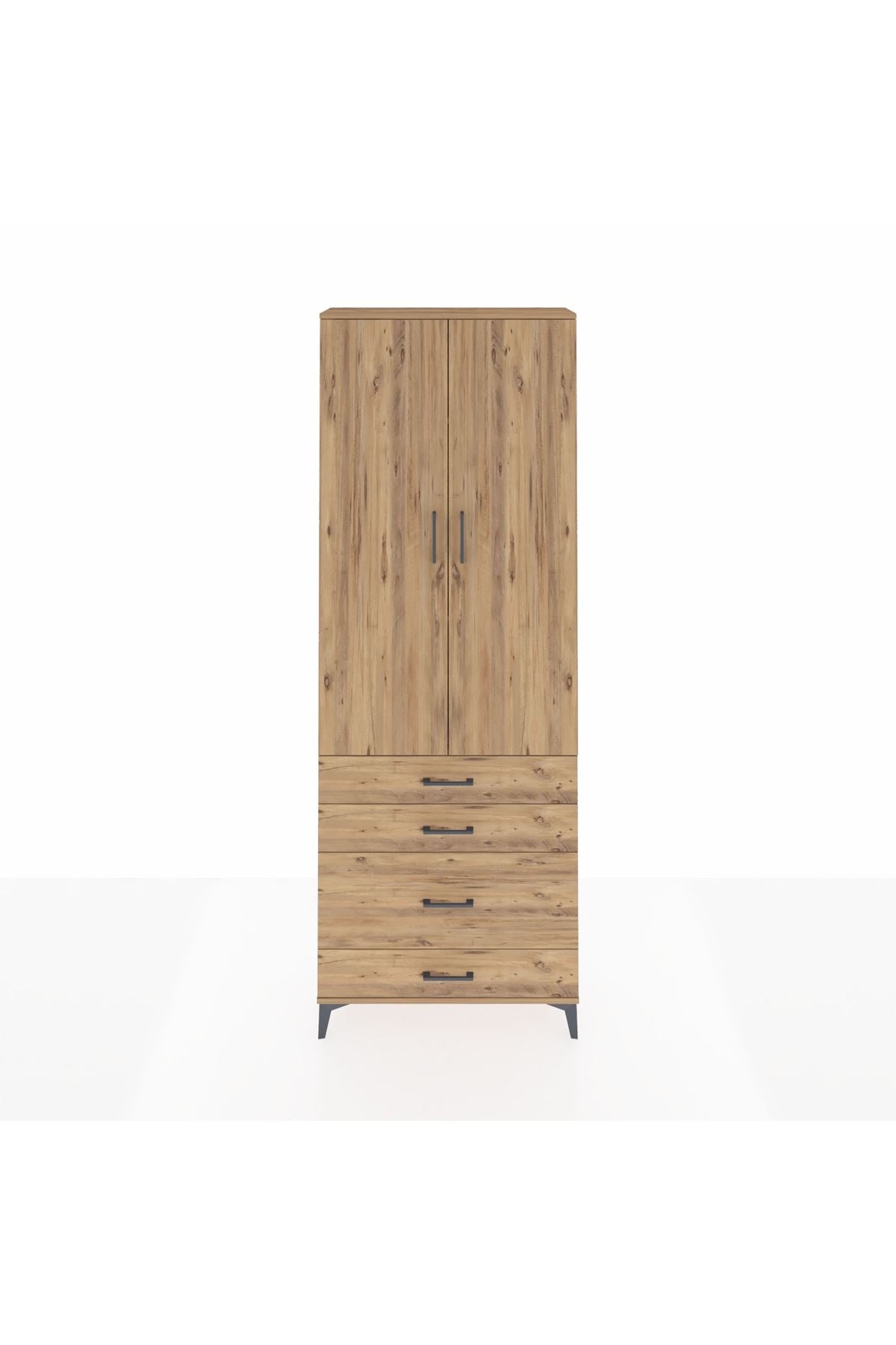 Arges Dolap 3 Raflı 4 Çekmeceli 2 Kapaklı 88x30x243 Çam-Çam