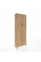 Arges Dolap 3 Raflı 4 Çekmeceli 2 Kapaklı 88x30x243 Çam-Çam
