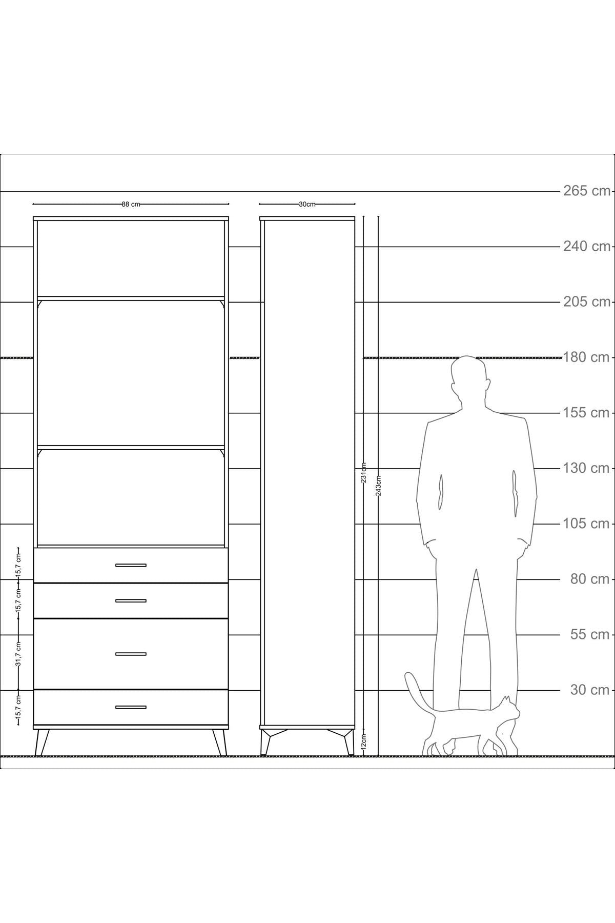 Arges Dolap 3 Raflı 4 Çekmeceli 88x30x243 Aytaşı-Aytaşı