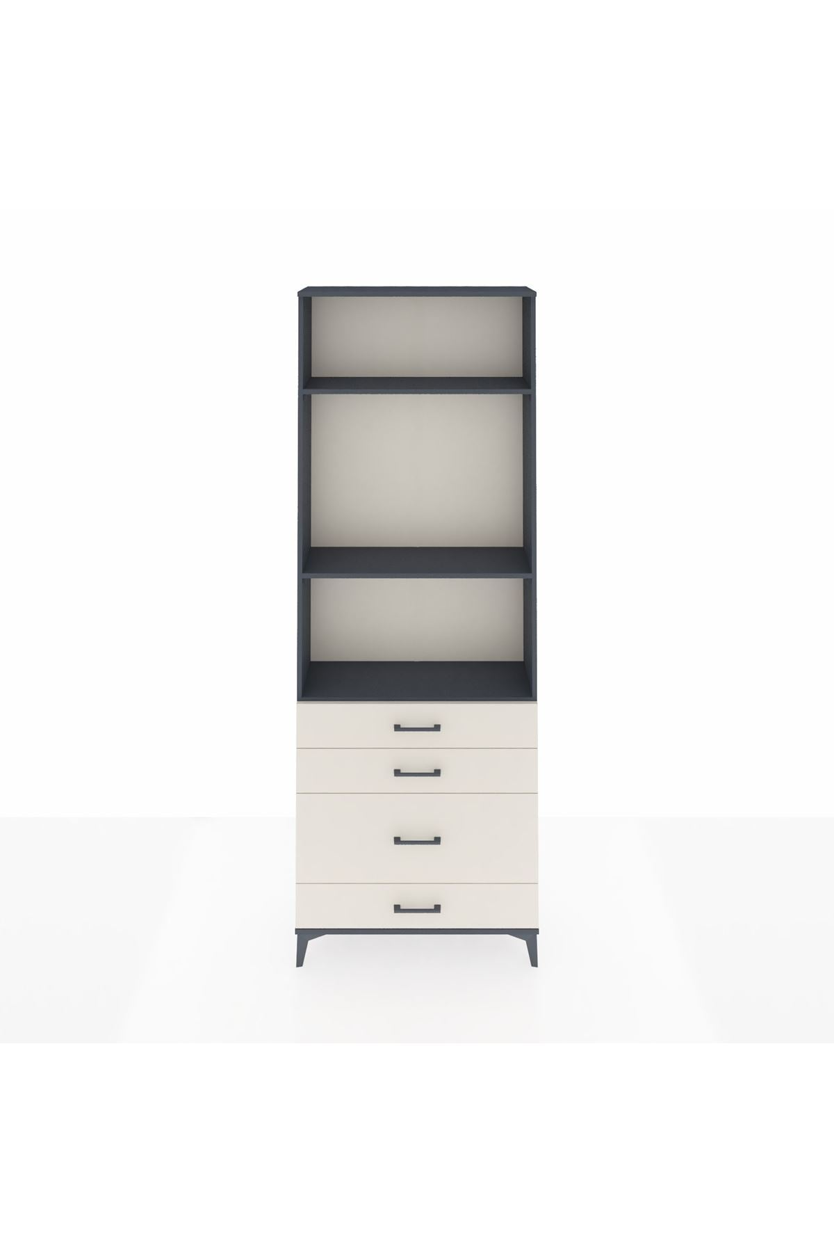 Arges Dolap 3 Raflı 4 Çekmeceli 88x30x243 Antrasit-Aytaşı