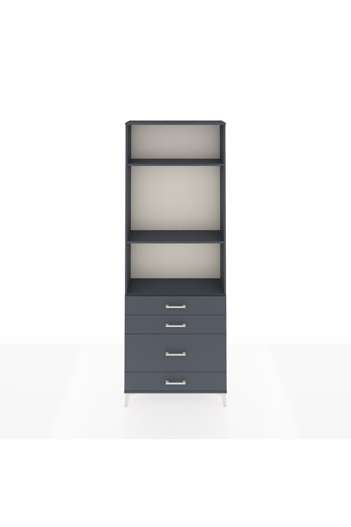 Arges Dolap 3 Raflı 4 Çekmeceli 88x30x243 Antrasit-Antrasit