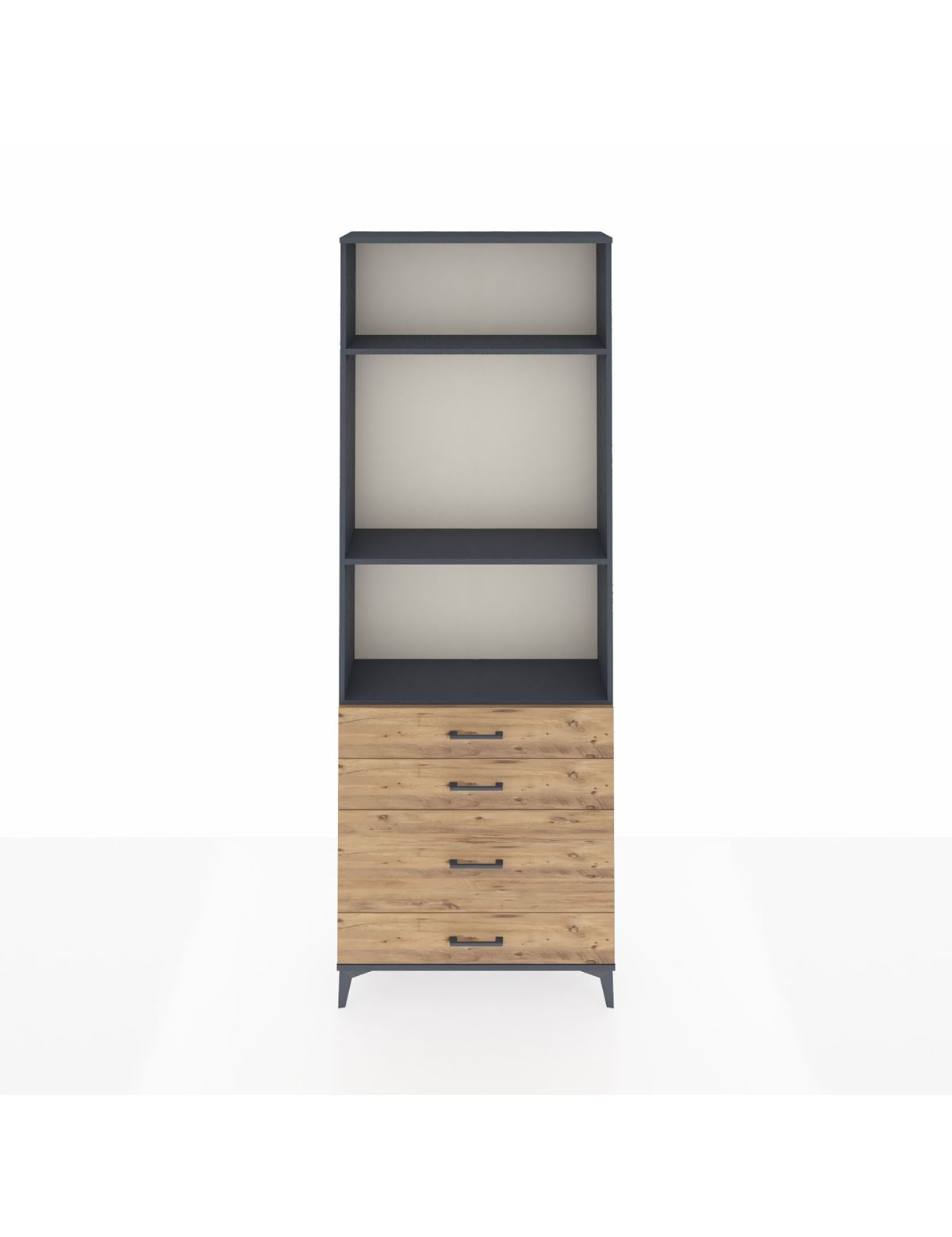 Arges Dolap 3 Raflı 4 Çekmeceli 88x30x243 Antrasit-Çam