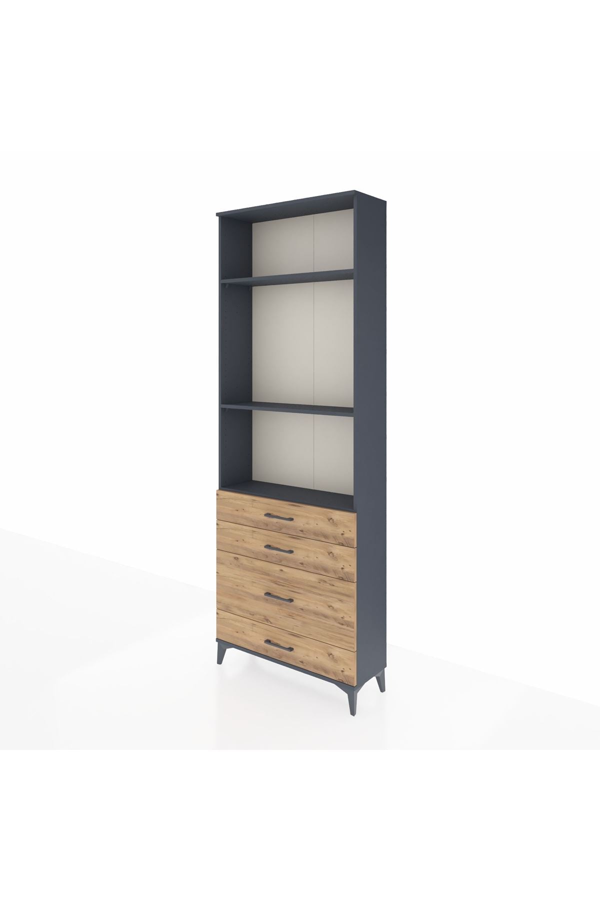 Arges Dolap 3 Raflı 4 Çekmeceli 88x30x243 Antrasit-Çam