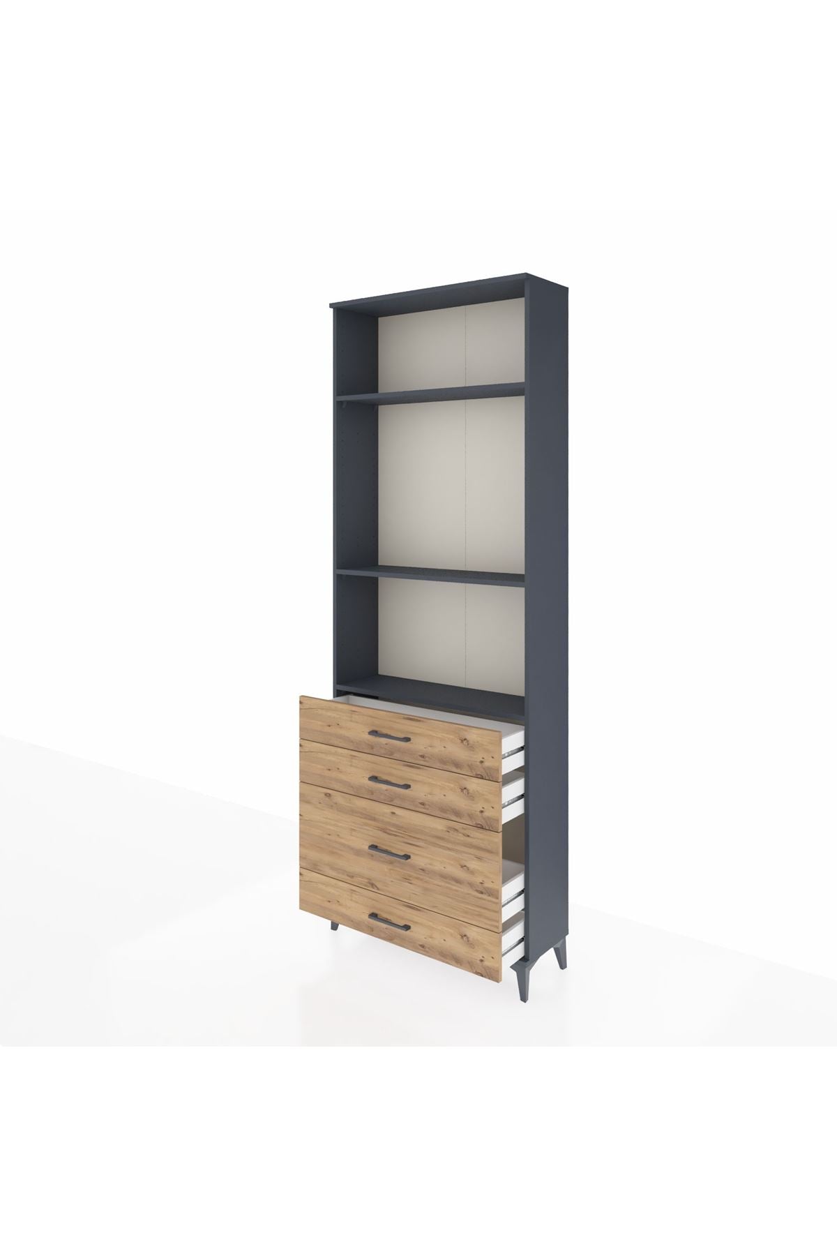 Arges Dolap 3 Raflı 4 Çekmeceli 88x30x243 Antrasit-Çam