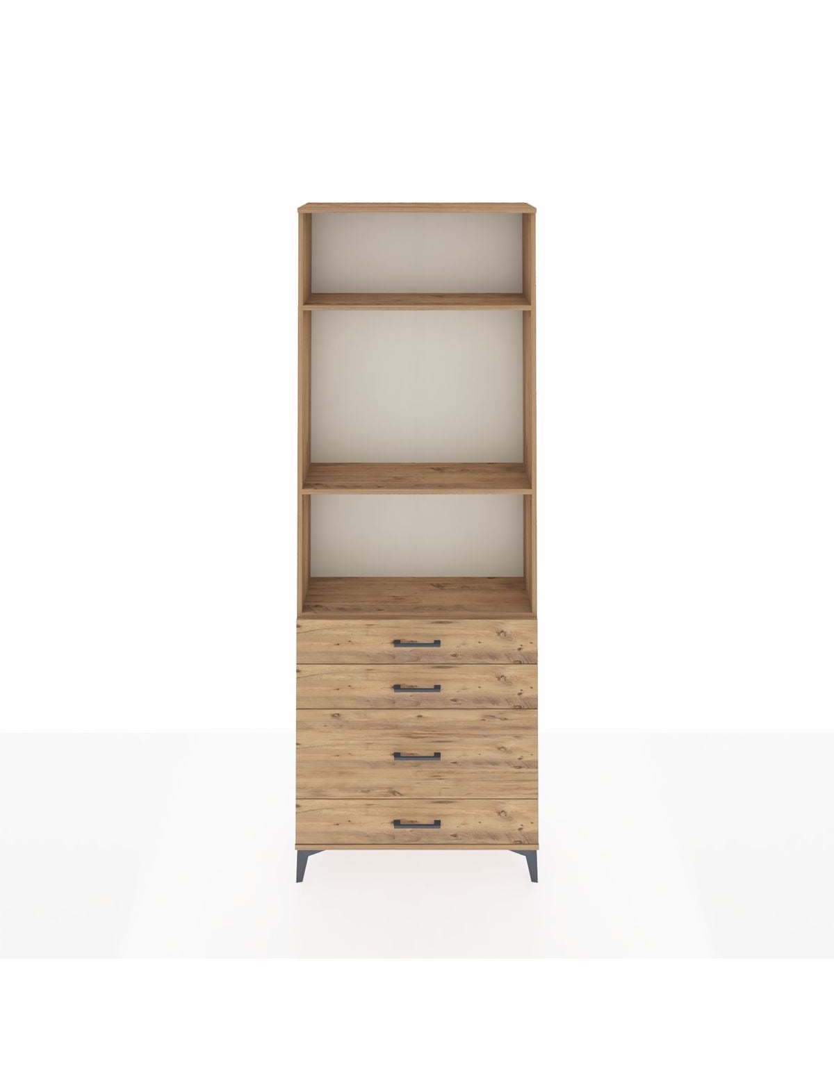 Arges Dolap 3 Raflı 4 Çekmeceli 88x30x243 Çam-Çam