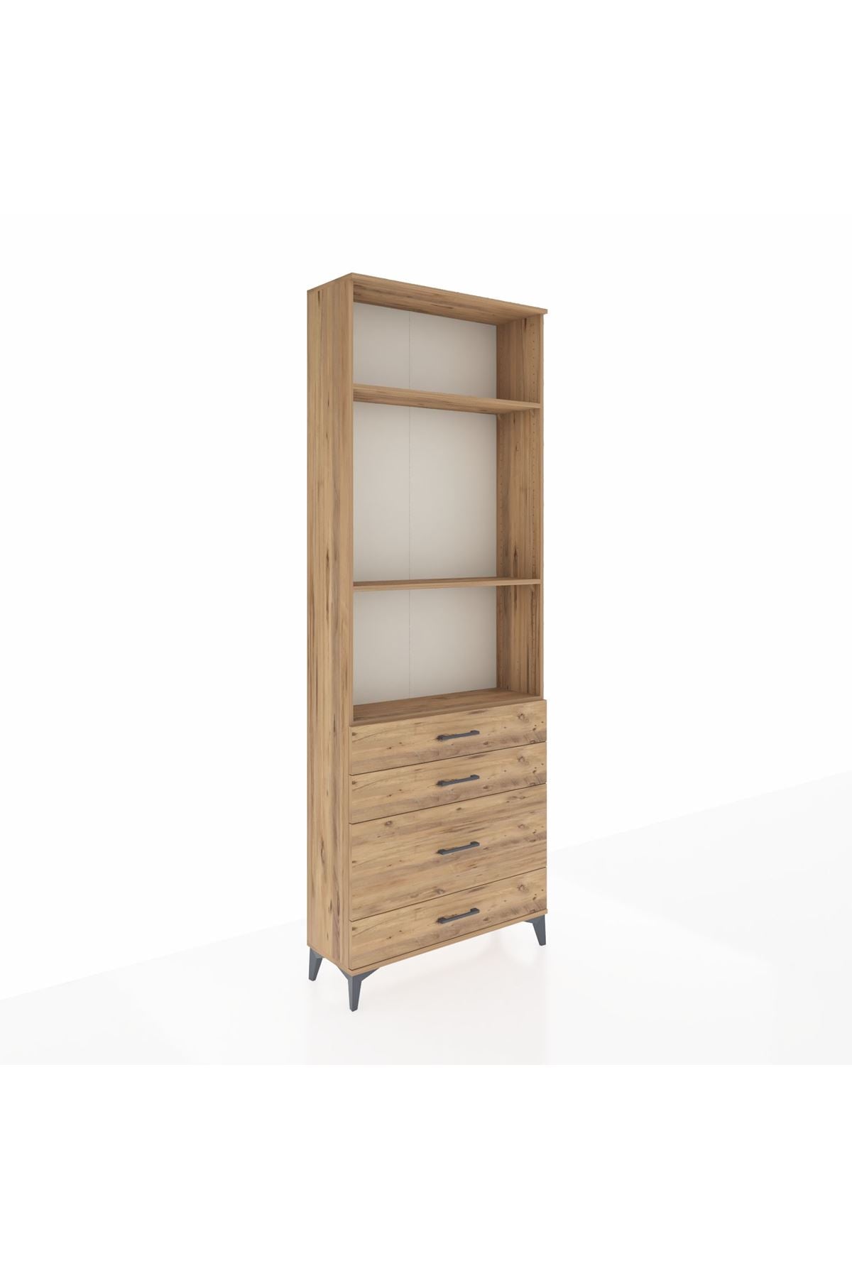 Arges Dolap 3 Raflı 4 Çekmeceli 88x30x243 Çam-Çam