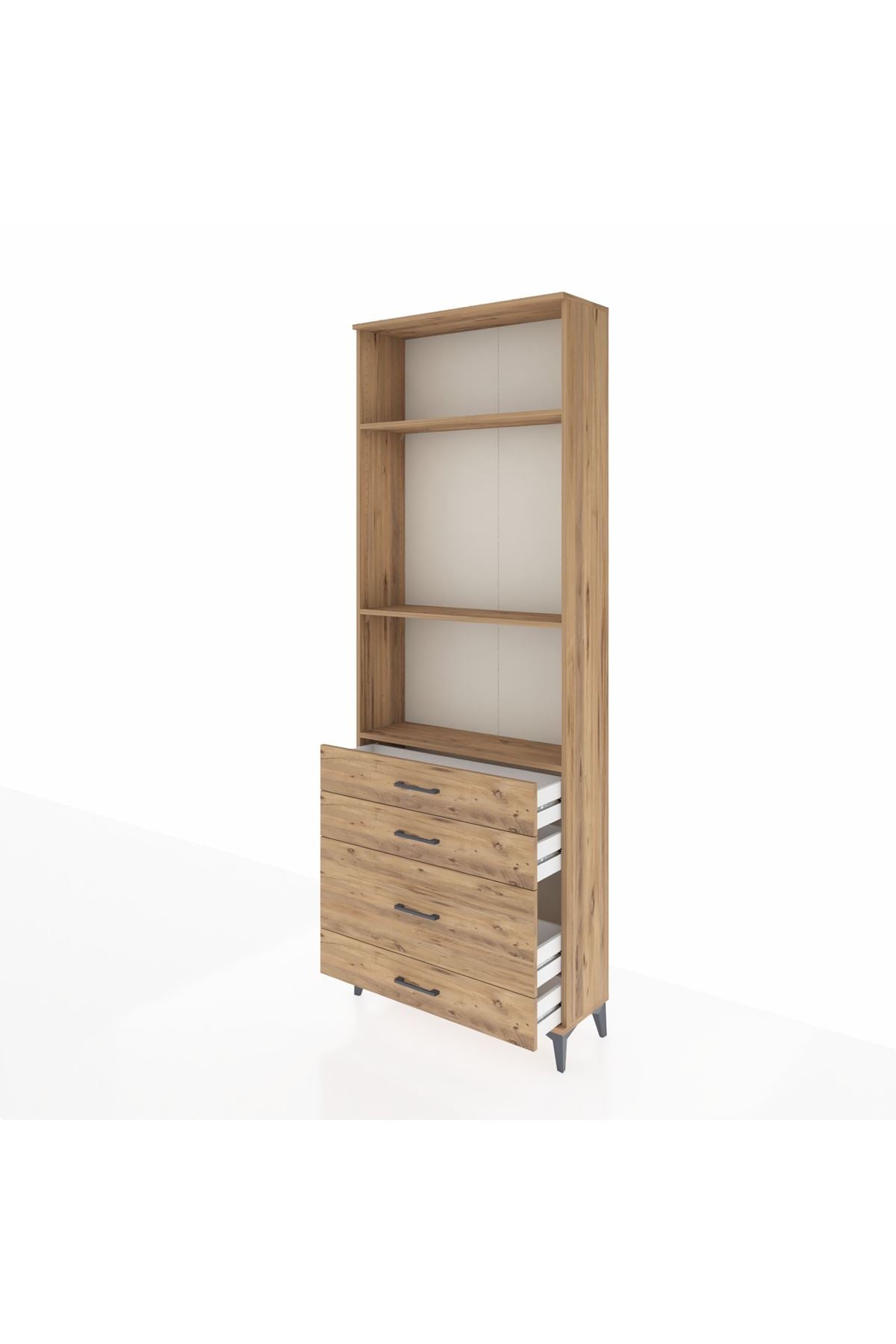 Arges Dolap 3 Raflı 4 Çekmeceli 88x30x243 Çam-Çam