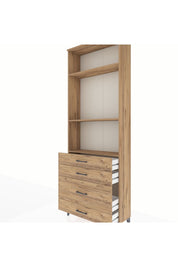 Arges Dolap 3 Raflı 4 Çekmeceli 88x30x243 Çam-Çam