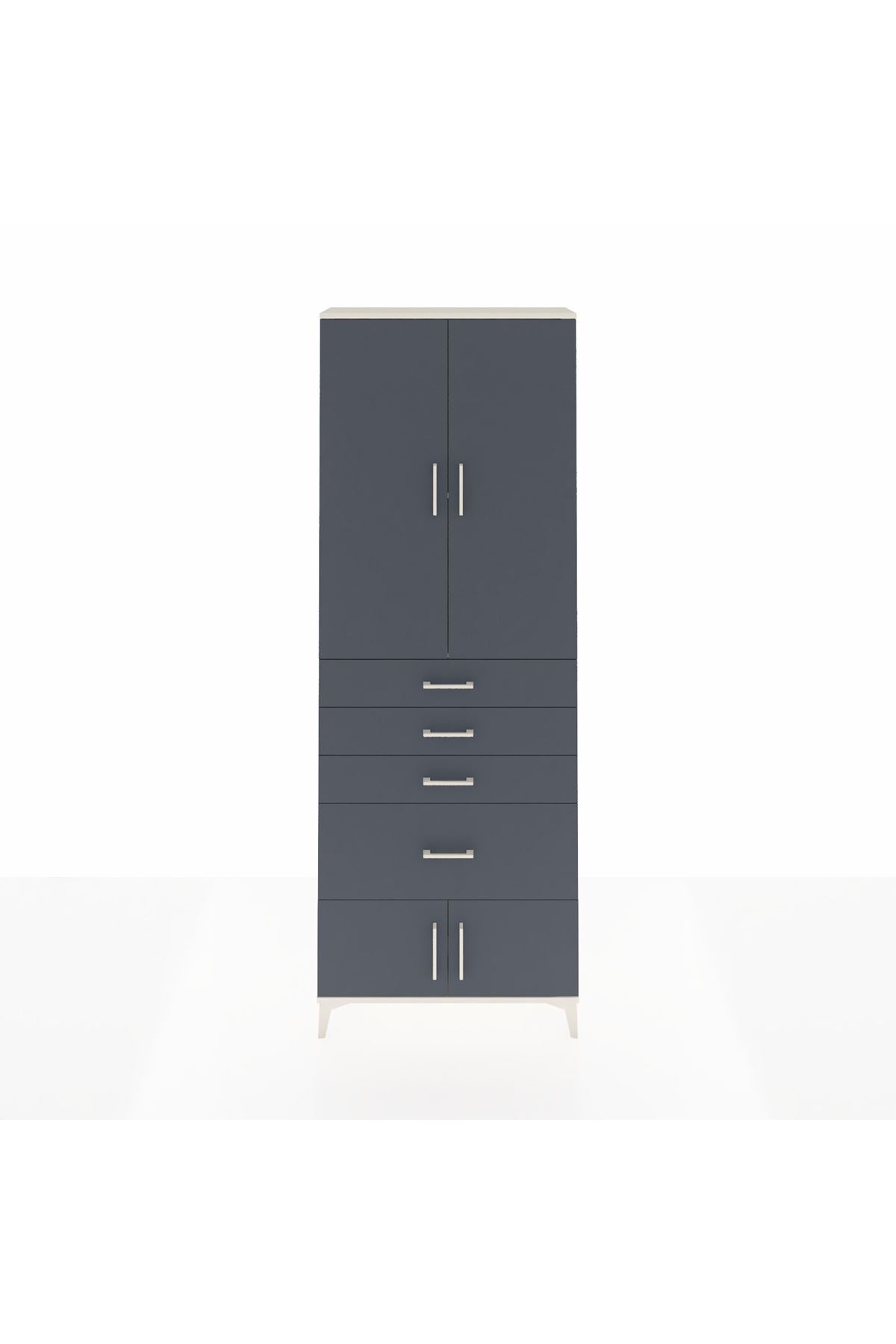 Arges Dolap 2 Raflı 4 Çekmeceli 4 Kapaklı 88x30x243 Aytaşı-Antrasit