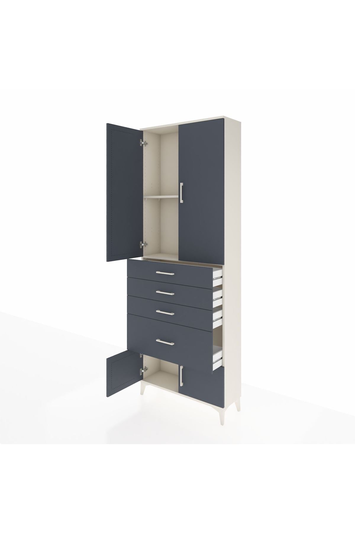 Arges Dolap 2 Raflı 4 Çekmeceli 4 Kapaklı 88x30x243 Aytaşı-Antrasit