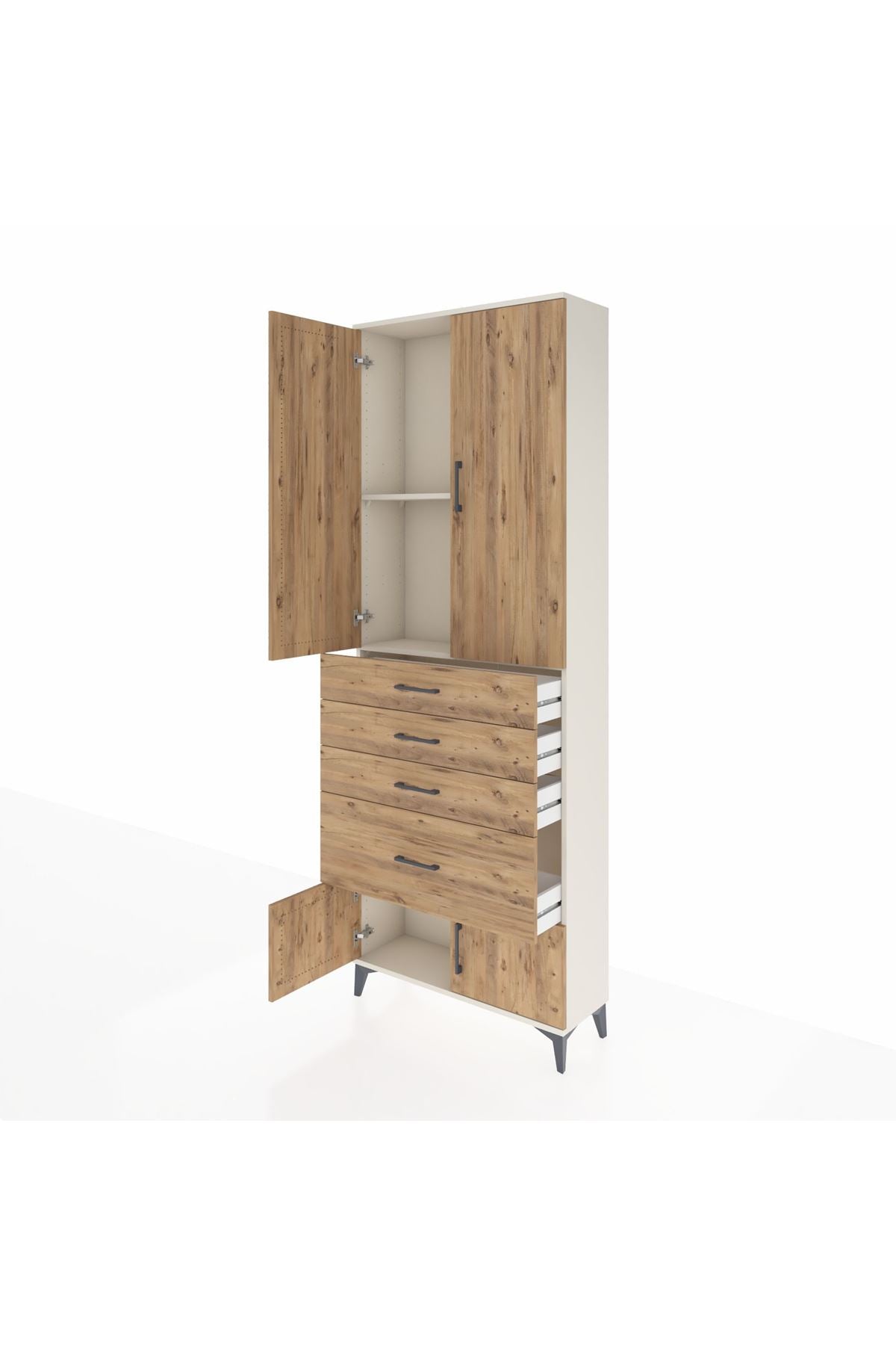 Arges Dolap 2 Raflı 4 Çekmeceli 4 Kapaklı 88x30x243 Aytaşı-Çam