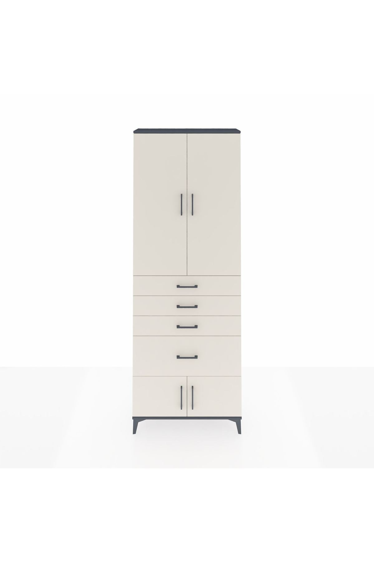 Arges Dolap 2 Raflı 4 Çekmeceli 4 Kapaklı 88x30x243 Antrasit-Aytaşı