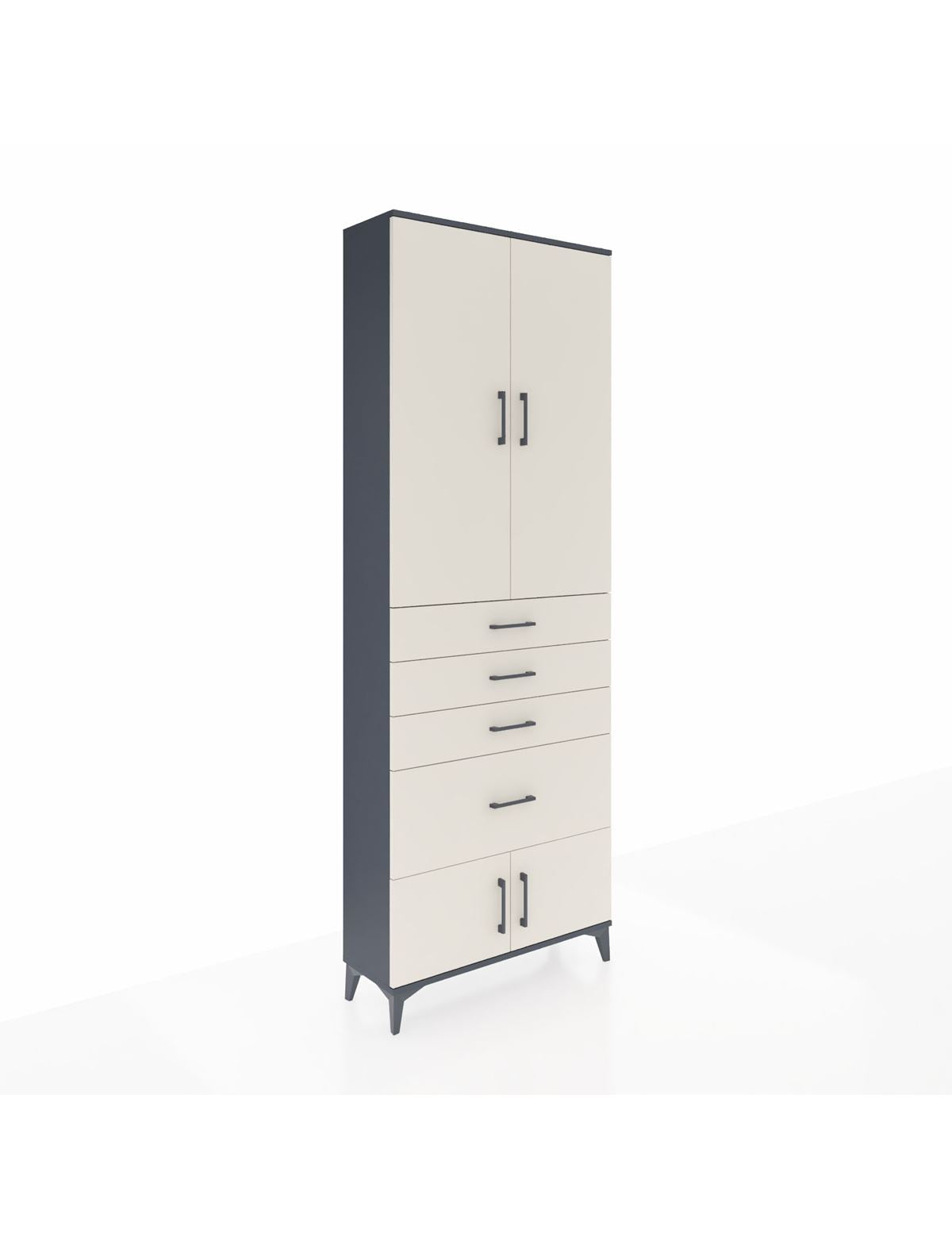 Arges Dolap 2 Raflı 4 Çekmeceli 4 Kapaklı 88x30x243 Antrasit-Aytaşı