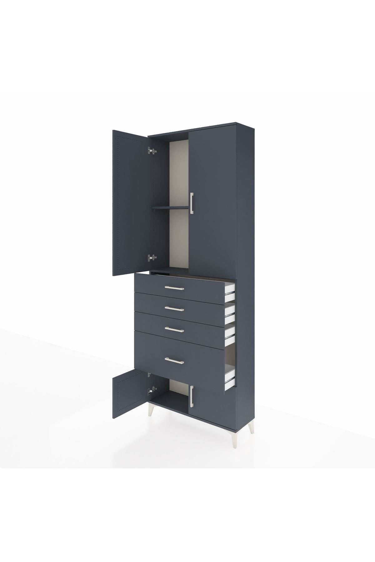 Arges Dolap 2 Raflı 4 Çekmeceli 4 Kapaklı 88x30x243 Antrasit-Antrasit