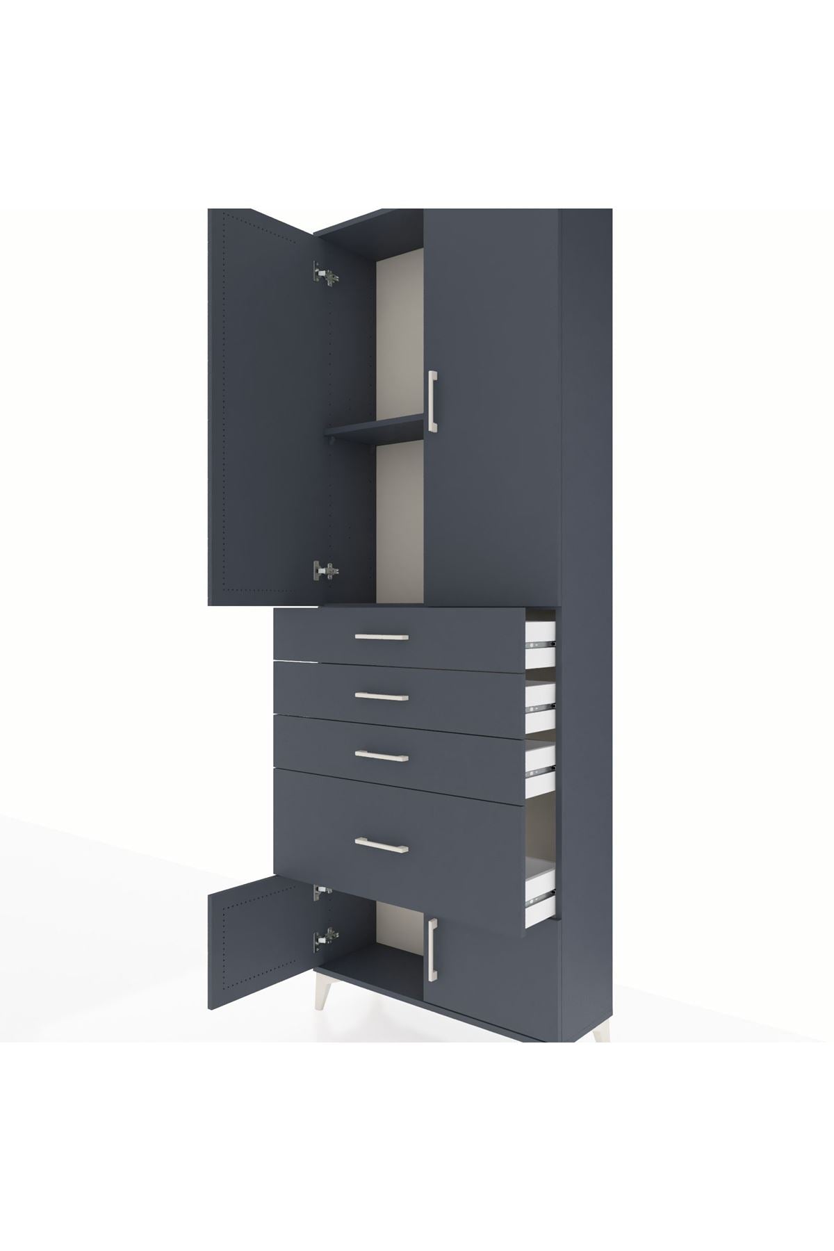 Arges Dolap 2 Raflı 4 Çekmeceli 4 Kapaklı 88x30x243 Antrasit-Antrasit