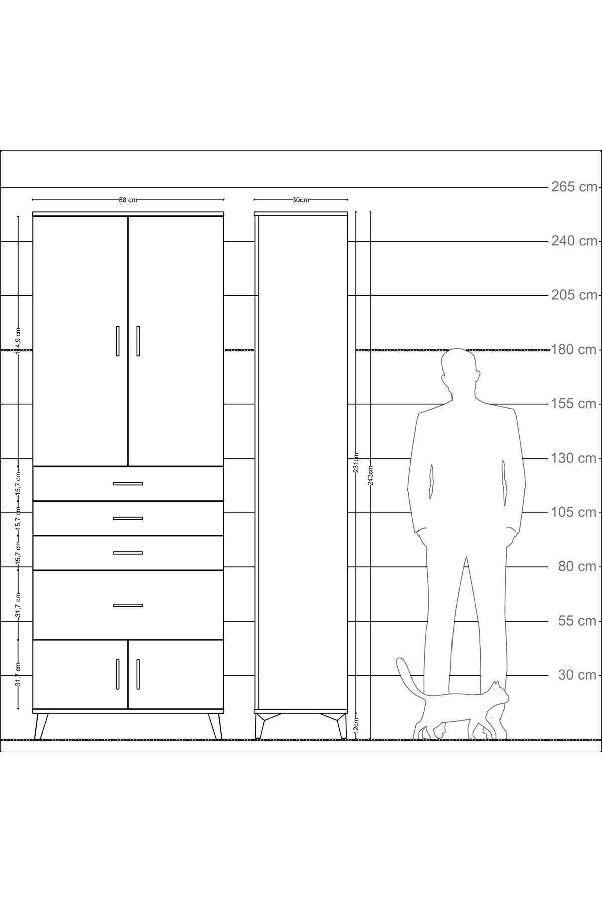 Arges Dolap 2 Raflı 4 Çekmeceli 4 Kapaklı 88x30x243 Antrasit-Antrasit