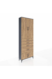 Arges Dolap 2 Raflı 4 Çekmeceli 4 Kapaklı 88x30x243 Antrasit-Çam