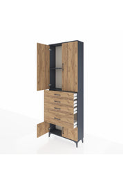 Arges Dolap 2 Raflı 4 Çekmeceli 4 Kapaklı 88x30x243 Antrasit-Çam