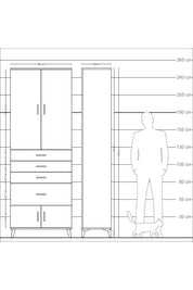 Arges Dolap 2 Raflı 4 Çekmeceli 4 Kapaklı 88x30x243 Antrasit-Çam