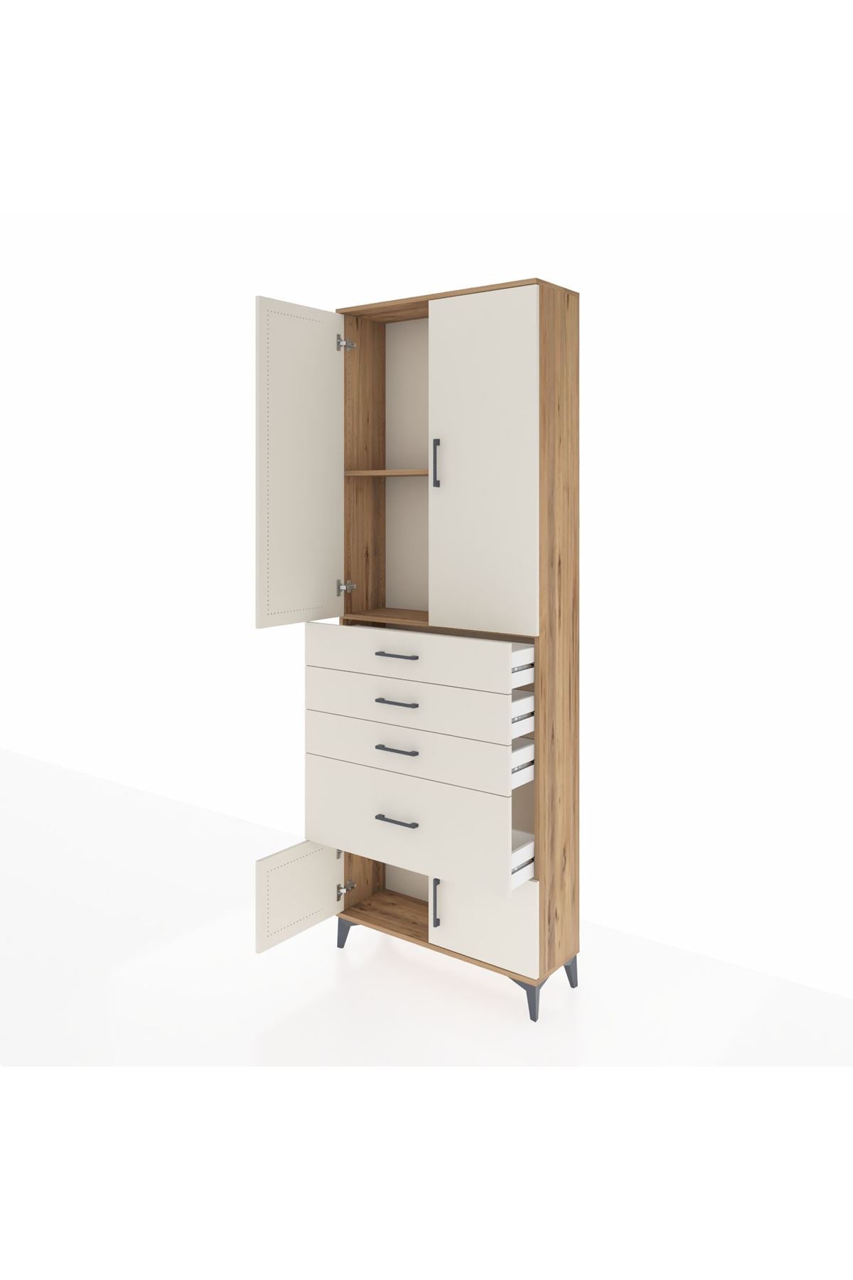 Arges Dolap 2 Raflı 4 Çekmeceli 4 Kapaklı 88x30x243 Çam-Aytaşı