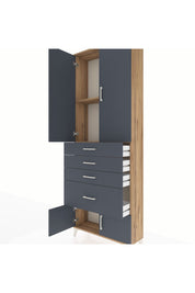 Arges Dolap 2 Raflı 4 Çekmeceli 4 Kapaklı 88x30x243 Çam-Antrasit
